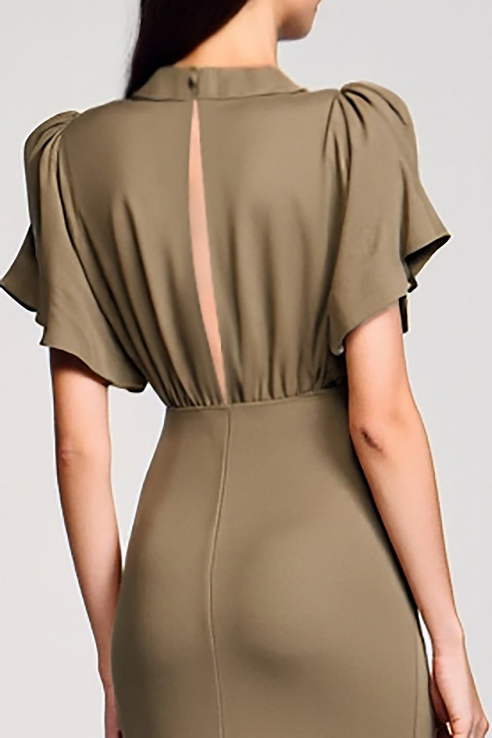 Robe midi à col en V olive avec paillettes