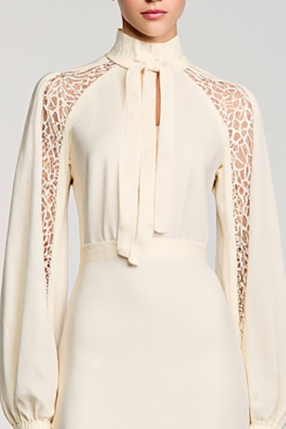 Manches longues Col haut Dentelle ivoire Robe