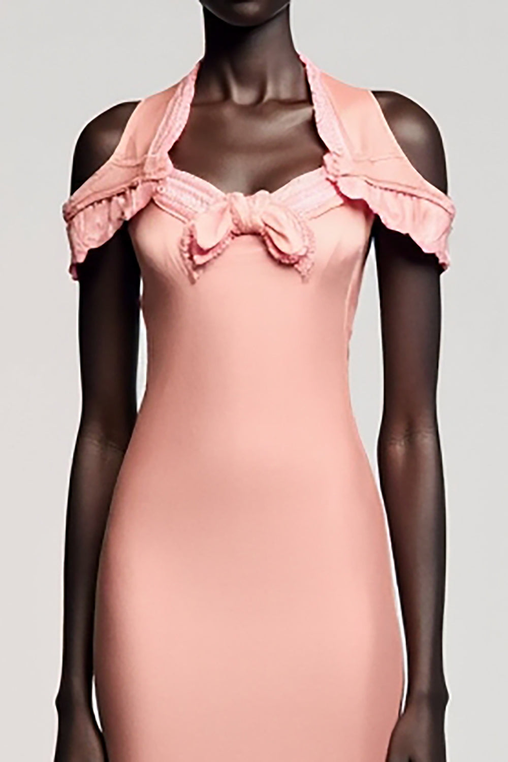 Robe rose sirène à épaule froide avec noeud