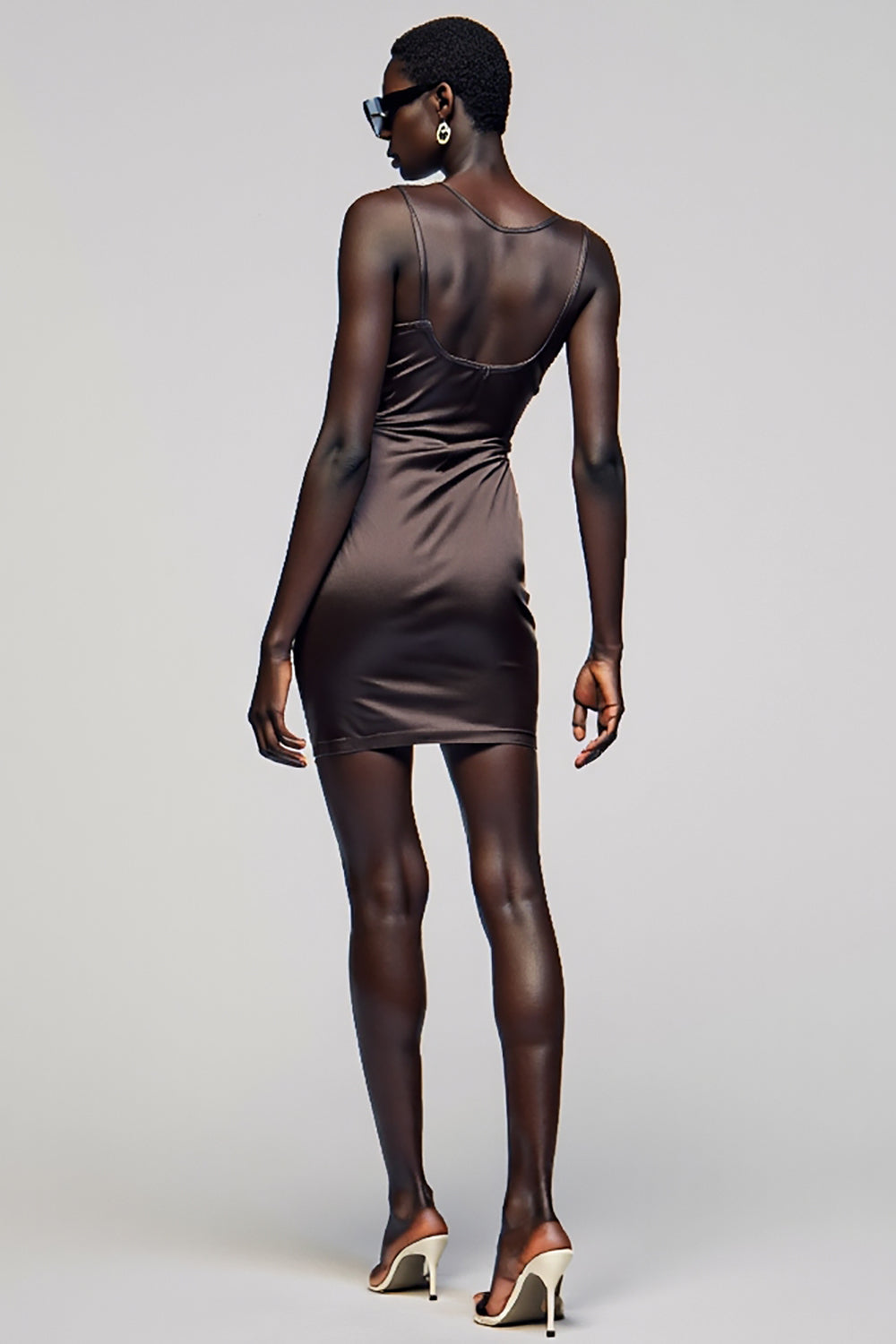 Fourreau de café col rond Mini robe