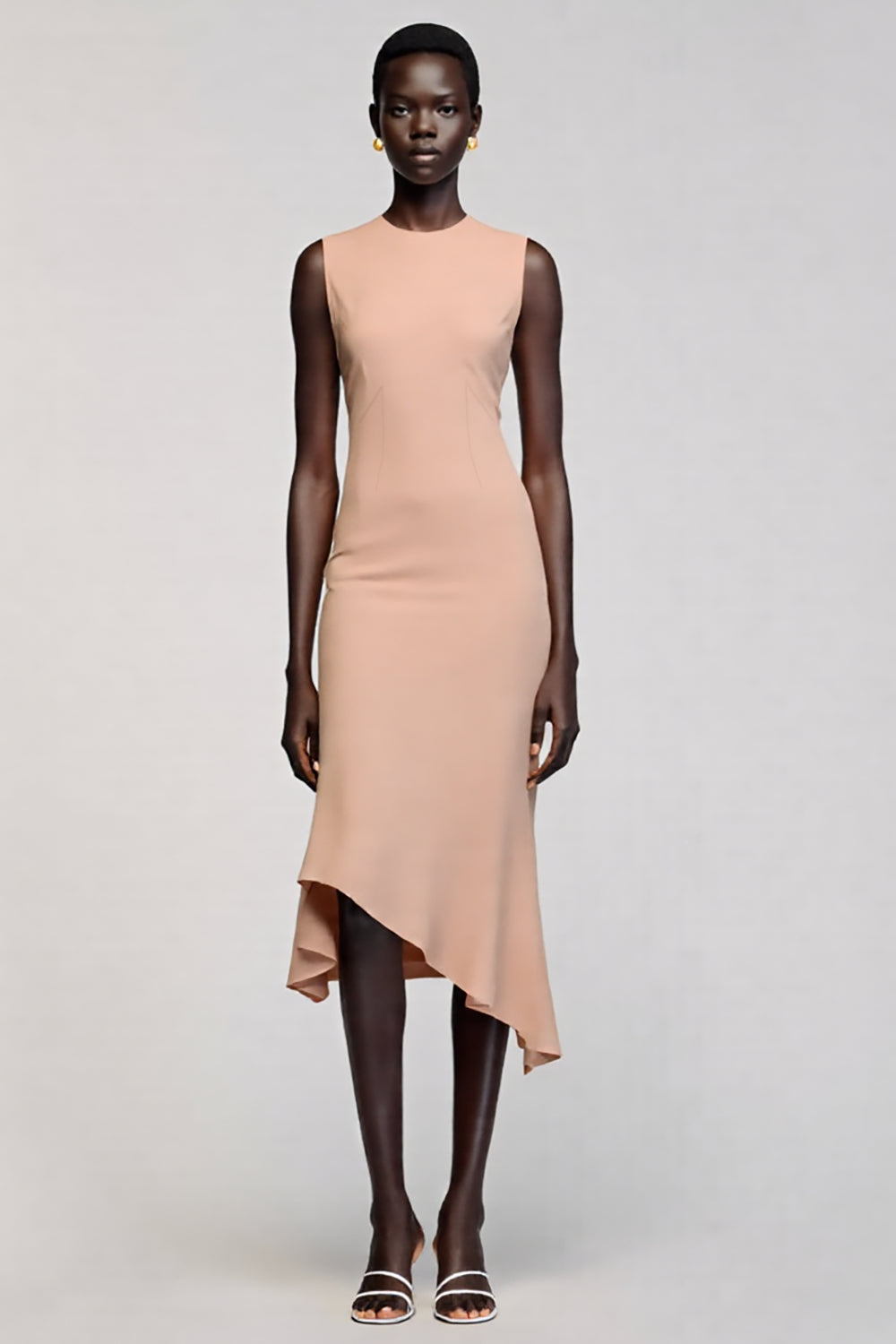 Sirène col rond asymétrique Champagne robe