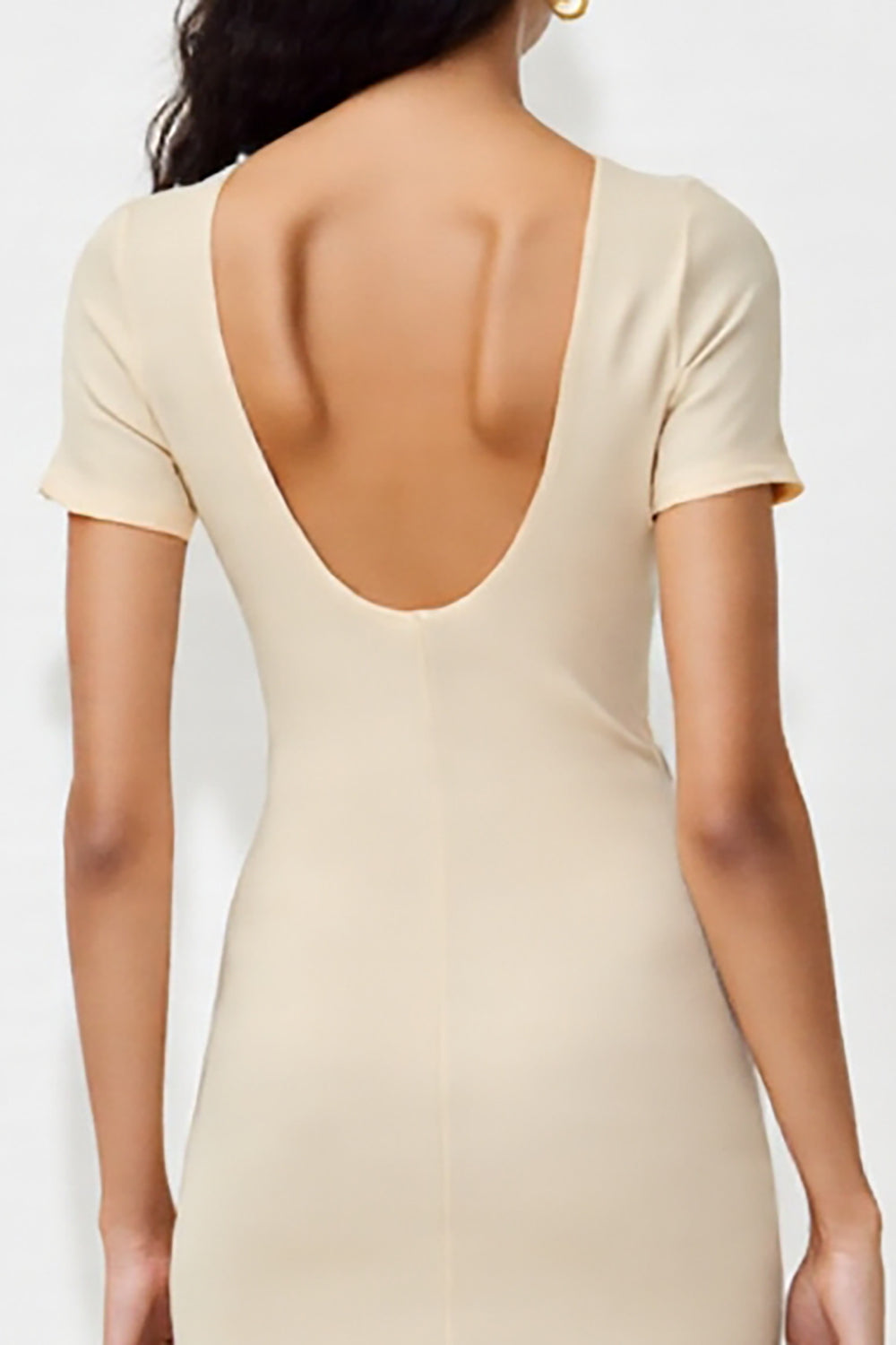 Simple Abricot Fourreau Midi Robe avec fente