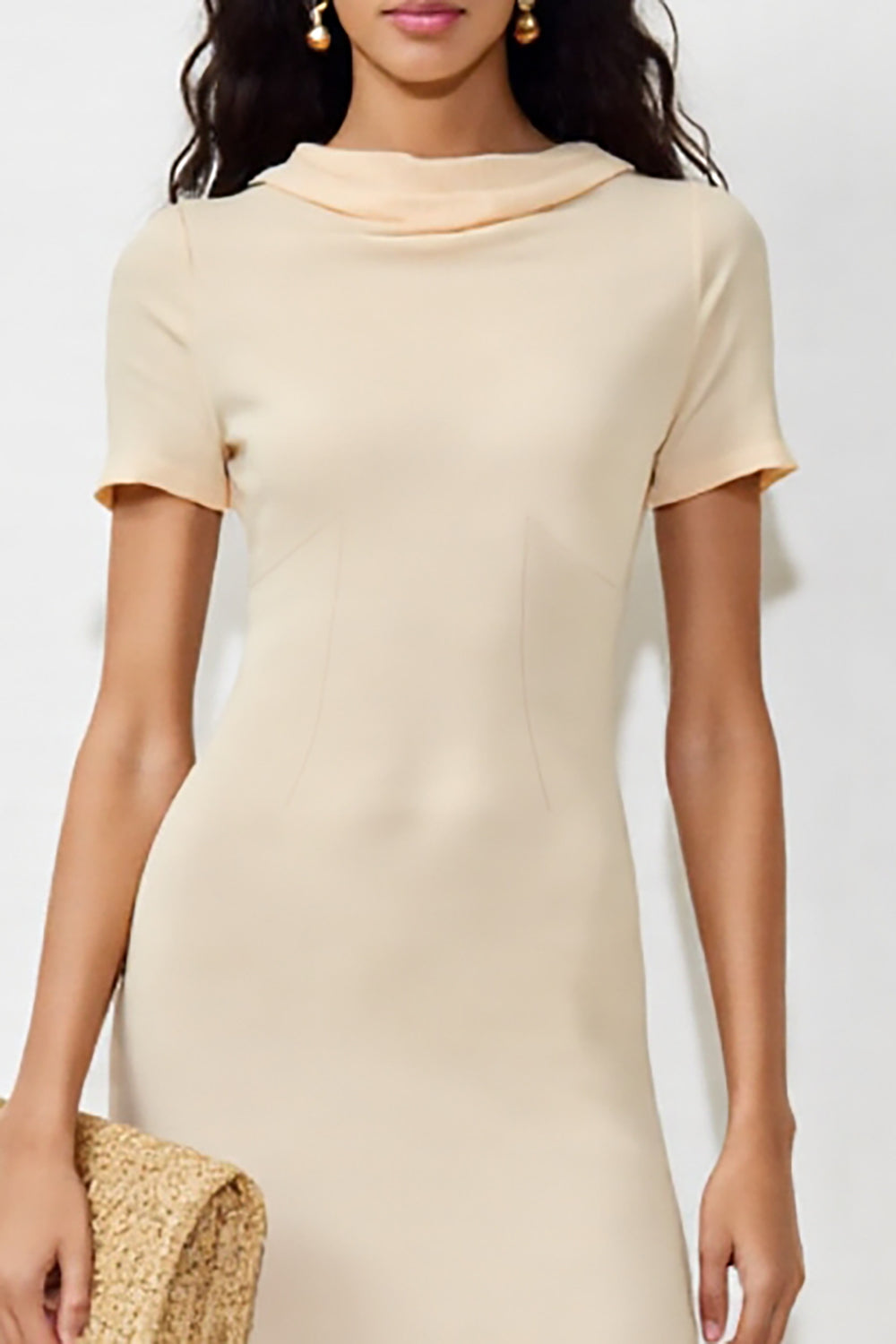 Simple Abricot Fourreau Midi Robe avec fente