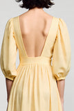 Robe midi à col carré jaune