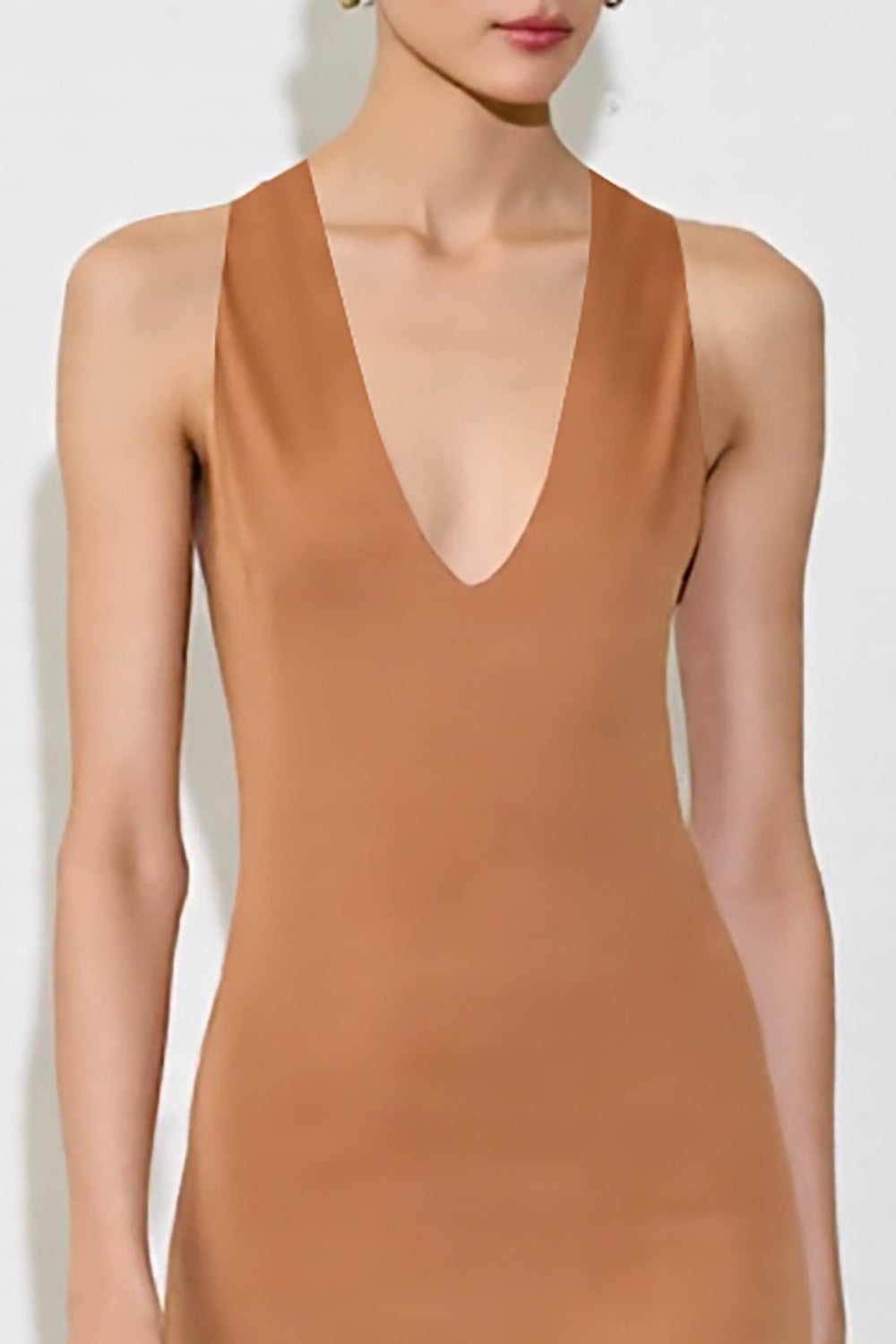 Robe longue à col en V fourreau orange