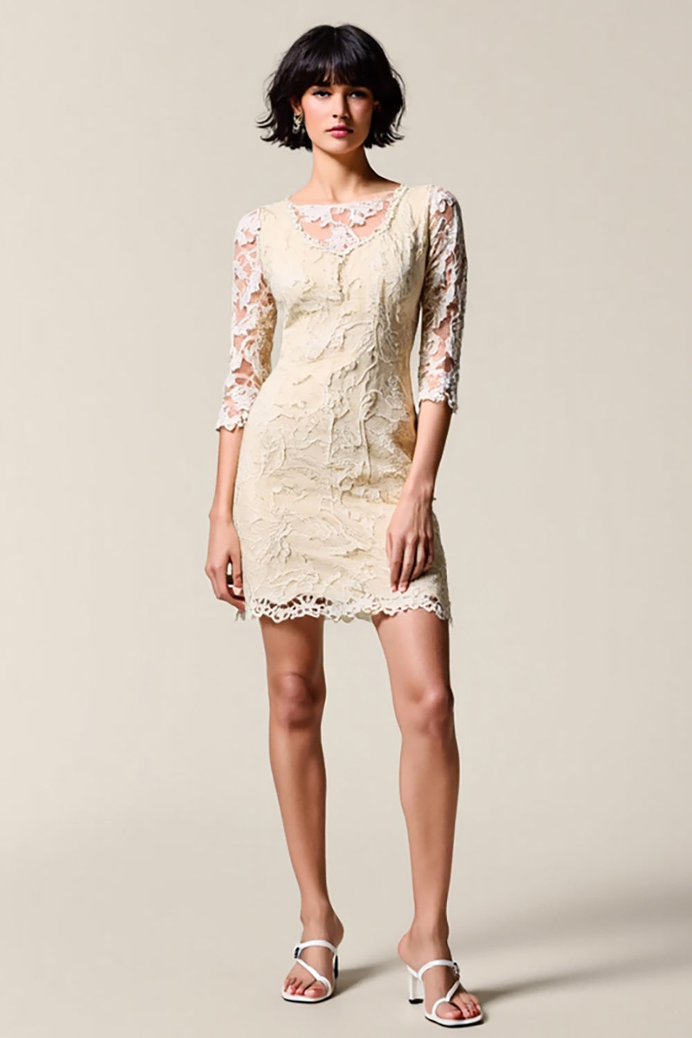 Dentelle Ivoire Fourreau Robe Courte