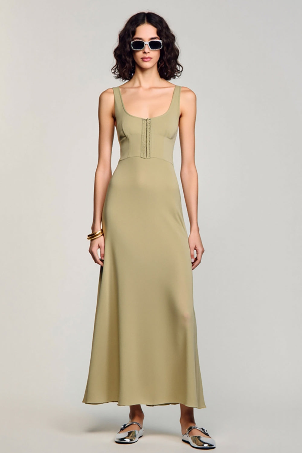 Col carré Une ligne Olive Spandex Robe