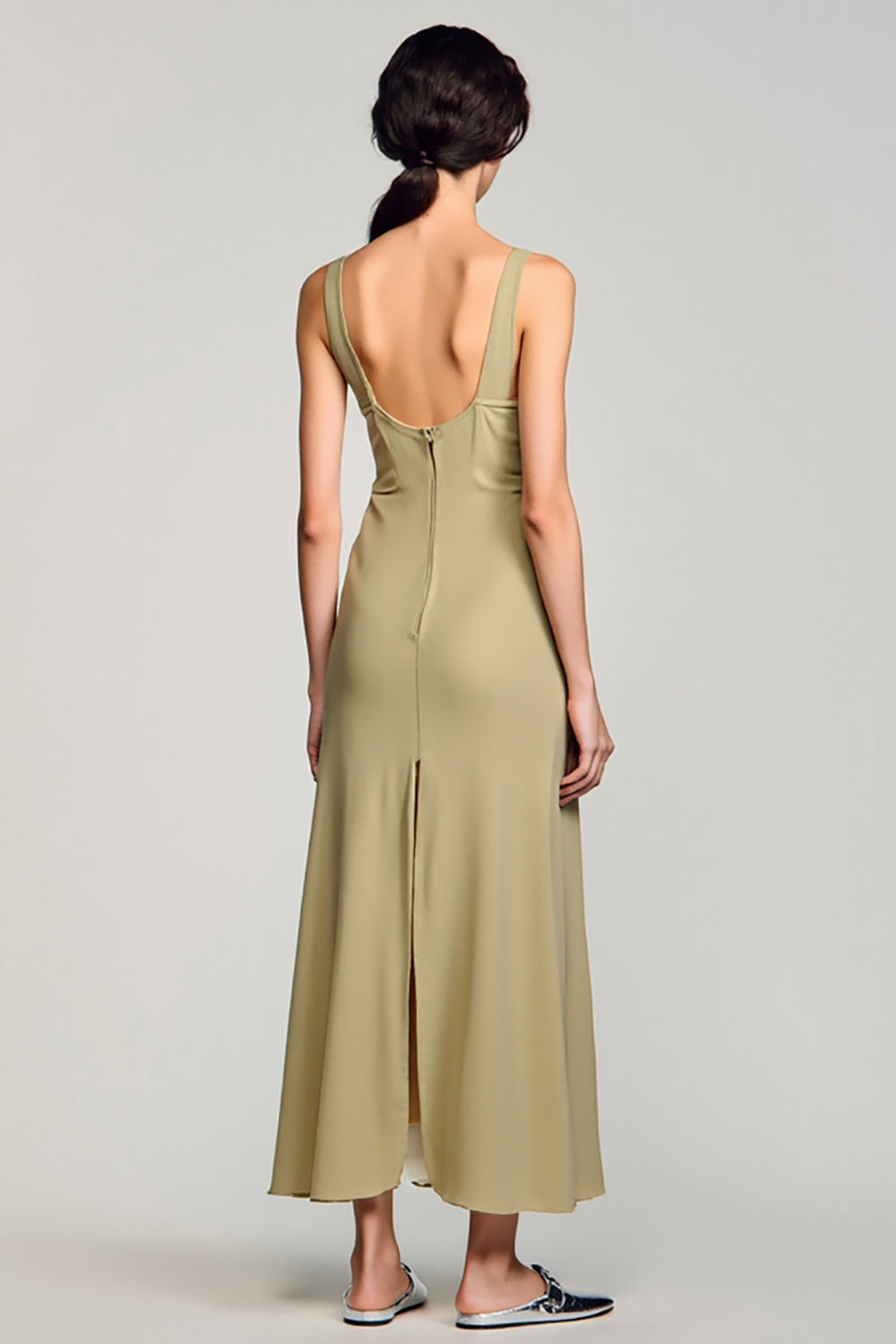 Col carré Une ligne Olive Spandex Robe
