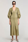 Olive Satin fourreau col V Robe