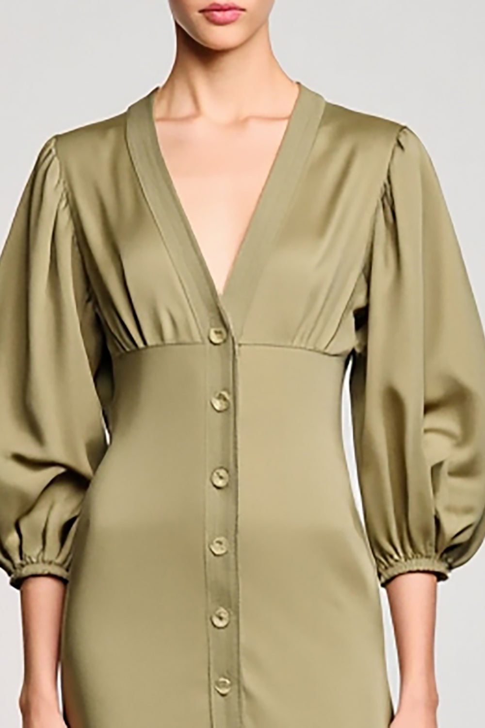 Olive Satin fourreau col V Robe