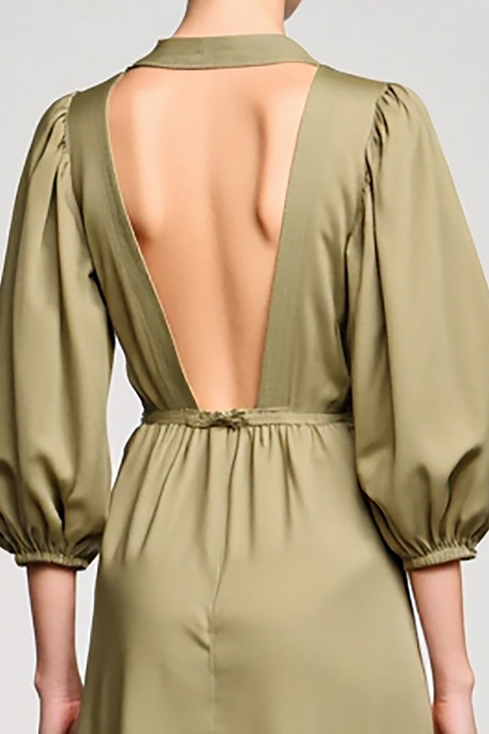 Olive Satin fourreau col V Robe