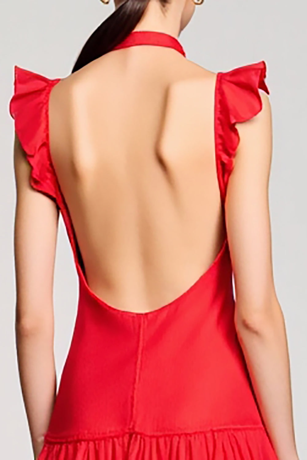 Manches à volants Une ligne Robe en mousseline de soie rouge