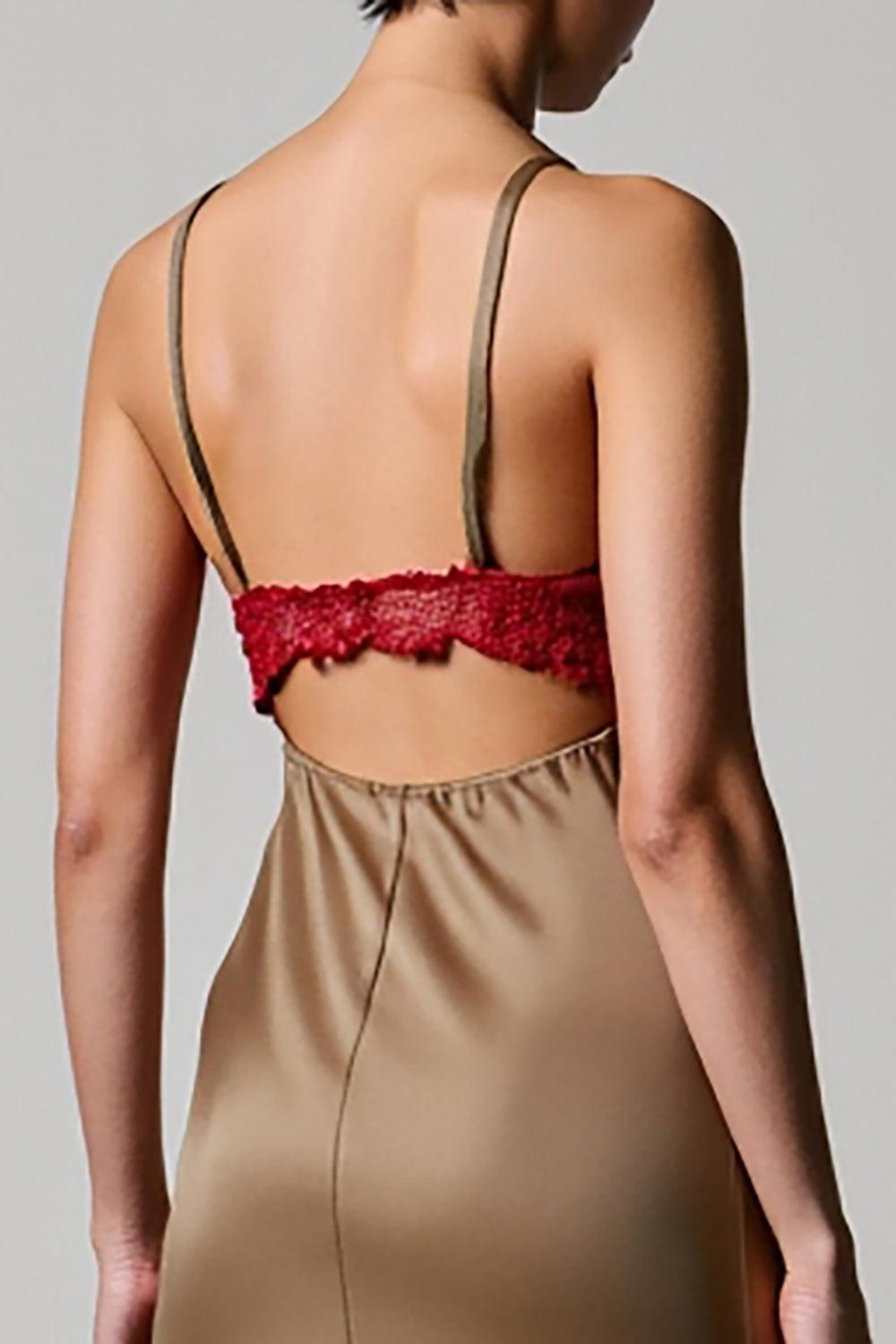 Olive Spaghetti Bretelles Satin Une Ligne Robe