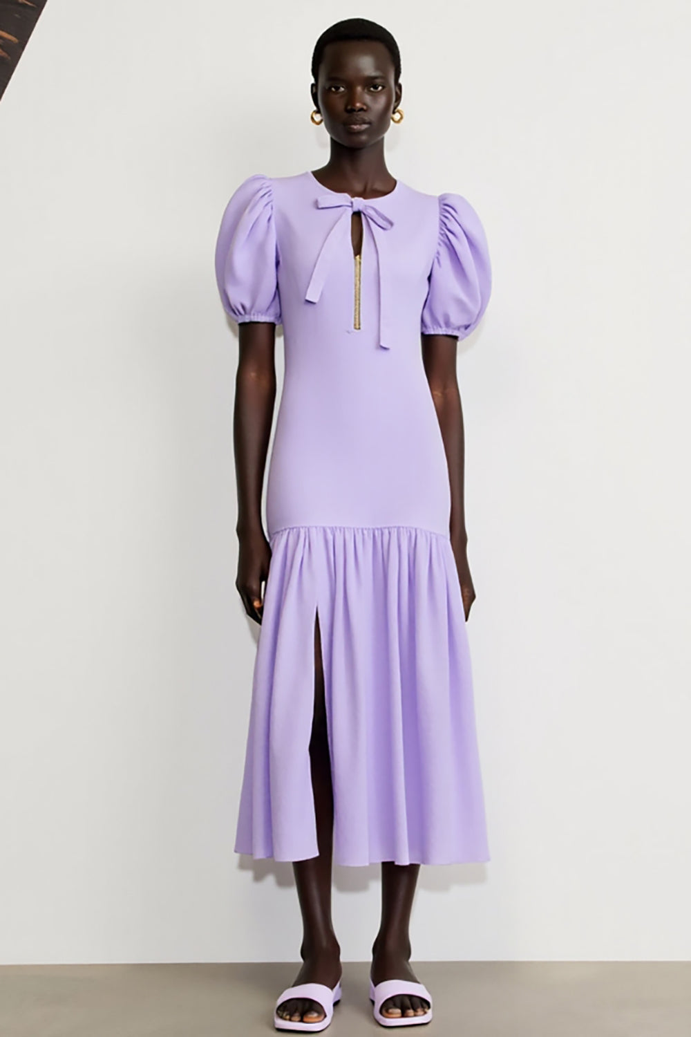 Robe à manches bouffantes en mousseline de soie violette