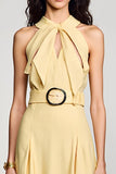 Robe midi jaune licol avec ceinture