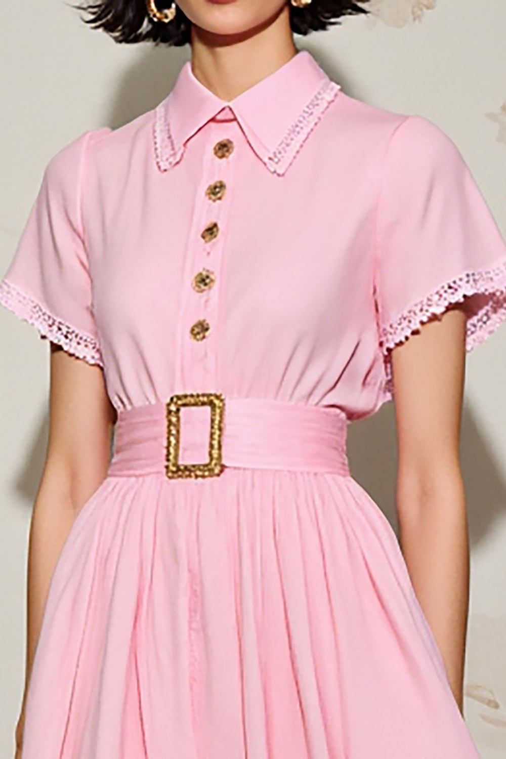 Rose une ligne col polo robe avec ceinture
