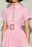 Rose une ligne col polo robe avec ceinture
