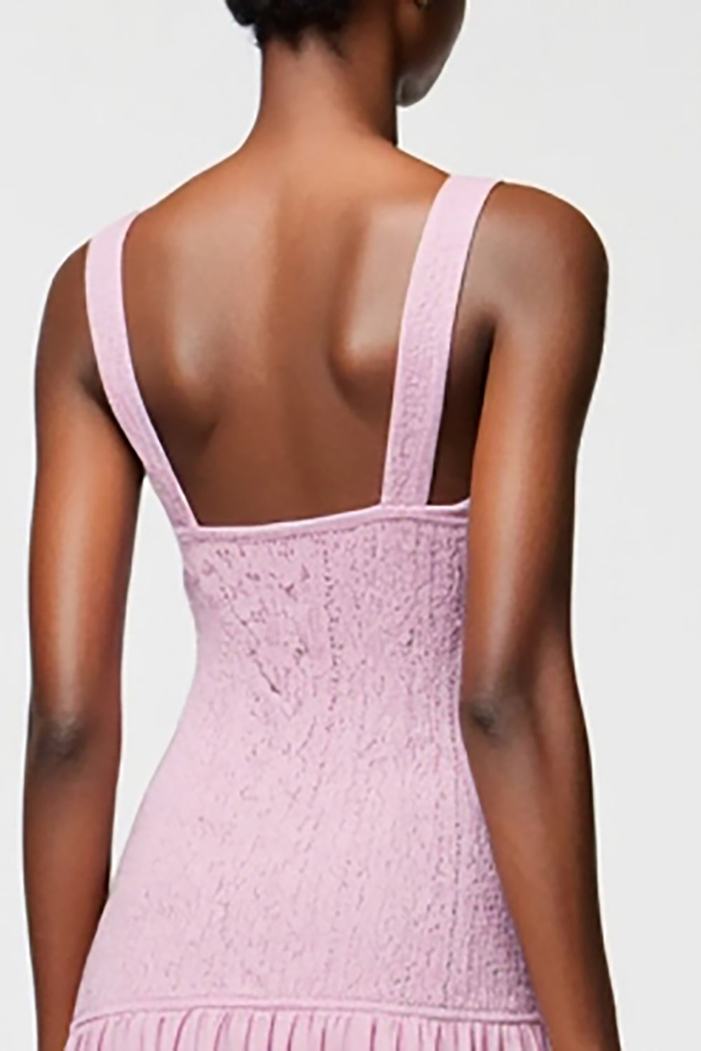 Robe midi à col carré rose