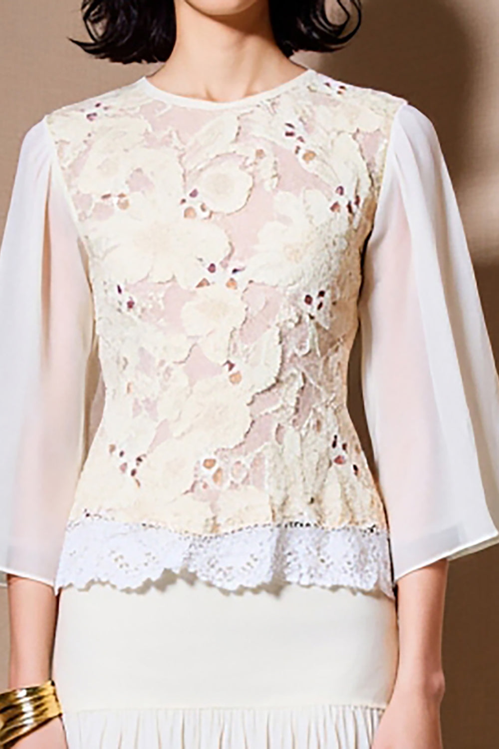 Blanc Une ligne 3/4 manches dentelle Robe