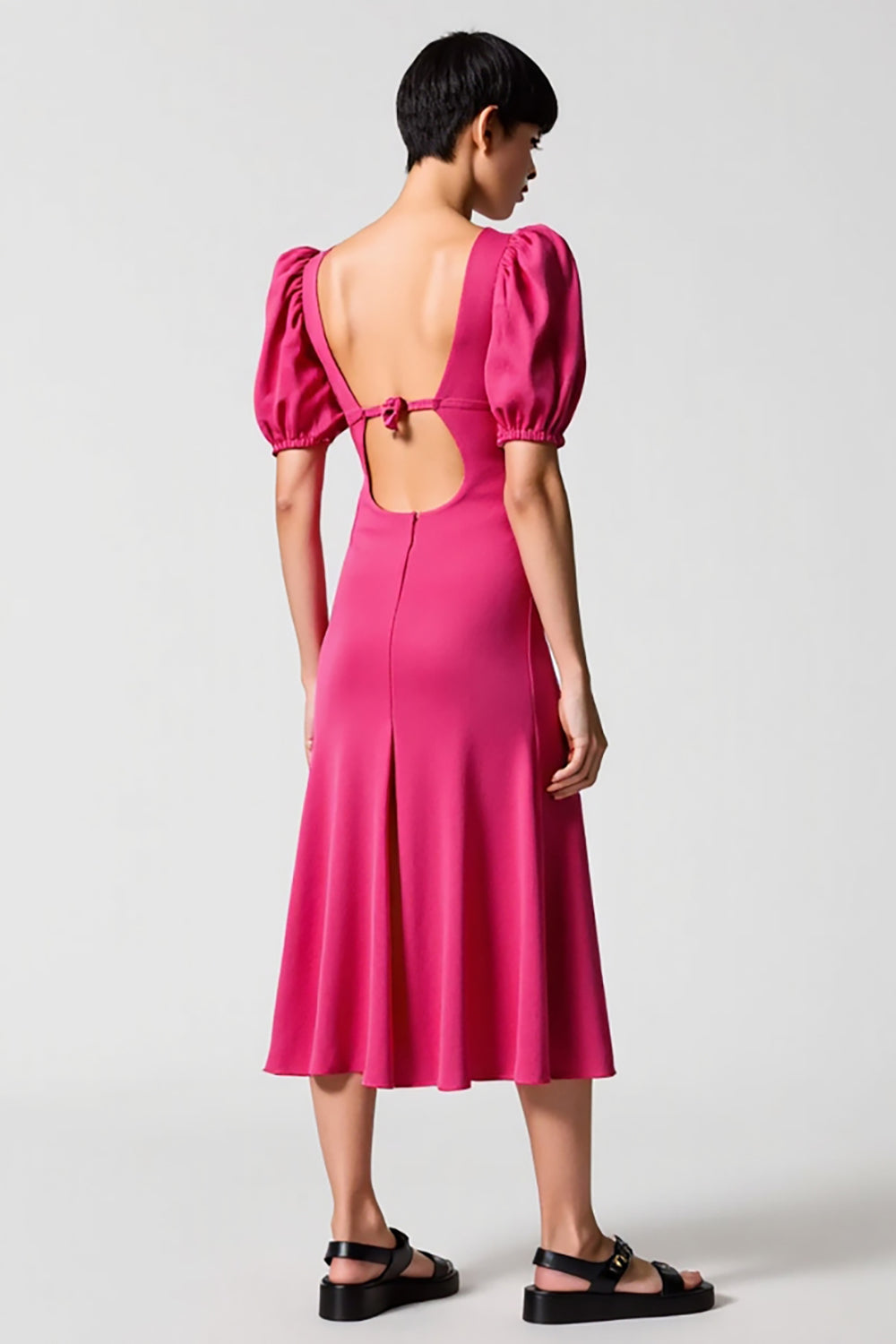 Robe midi à manches bouffantes rose