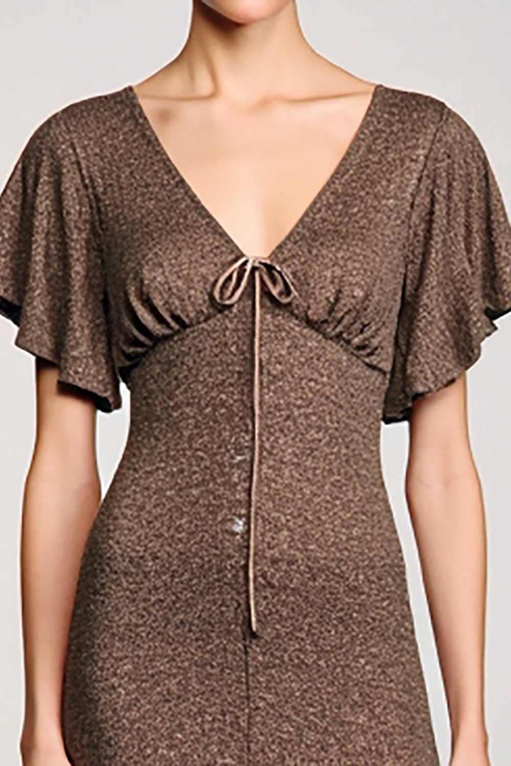 Robe à col en V café avec gaines flottantes