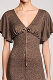 Robe à col en V café avec gaines flottantes