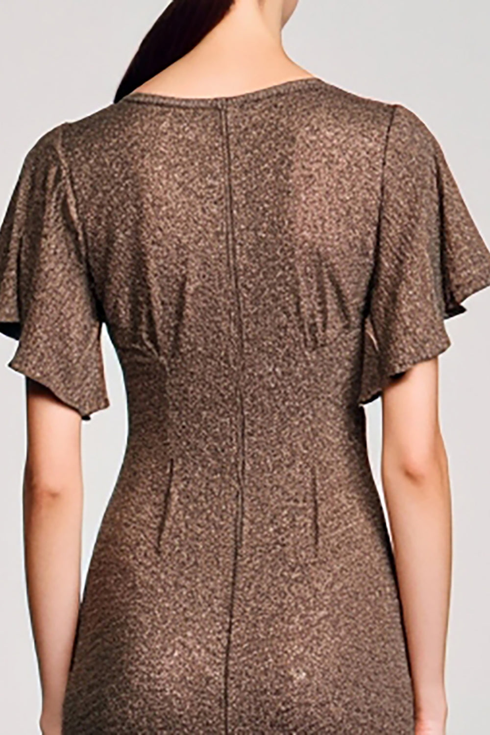 Robe à col en V café avec gaines flottantes