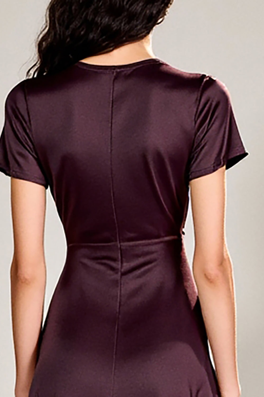 Plum A Line à manches courtes Longueur thé Robe avec ceinture