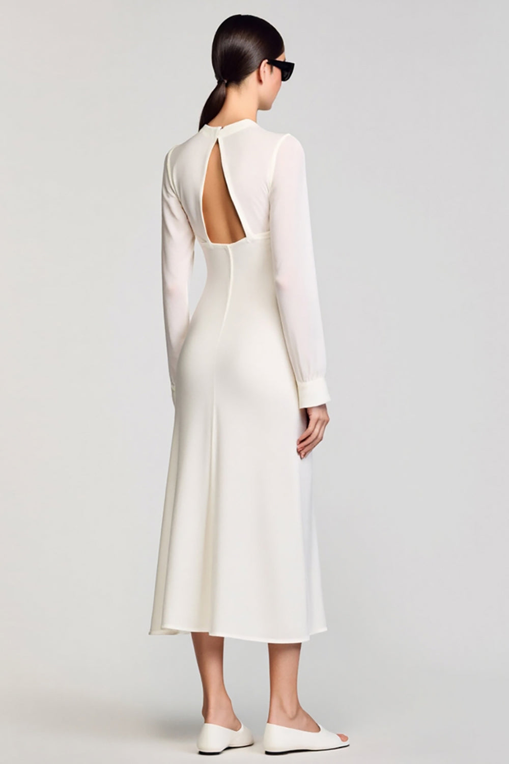 Robe à manches longues blanche Cut Out Sheath