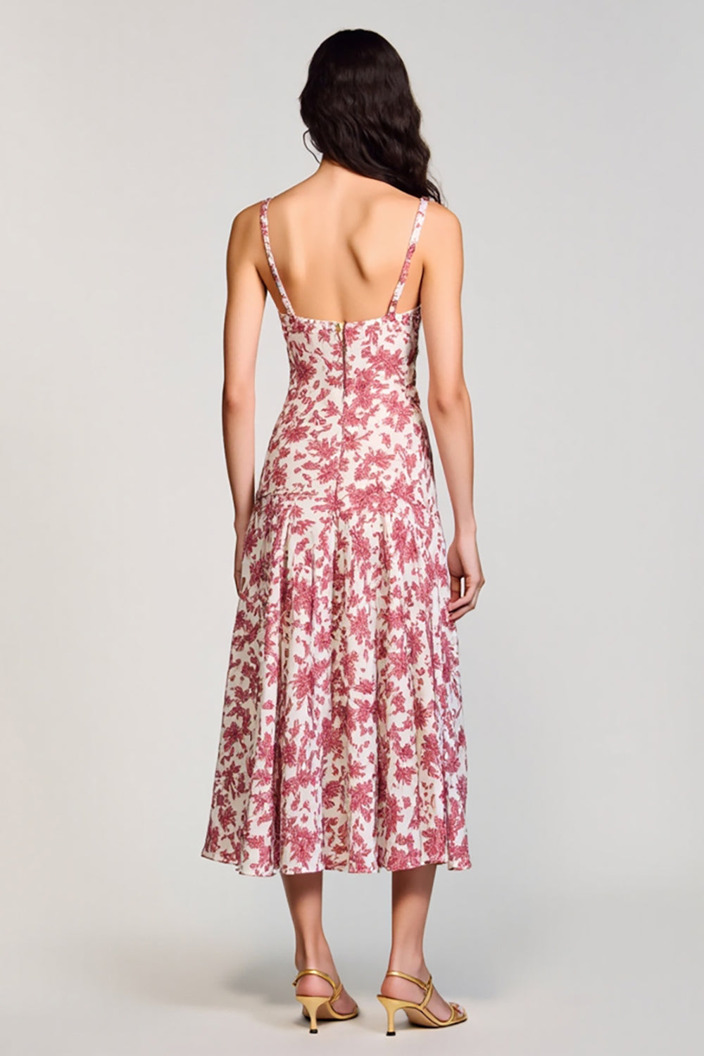 Robe à col carré floral rouge