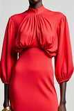 Fourreau rouge 3/4 manches midi robe