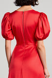 Rouge Une ligne satin à manches bouffantes Robe