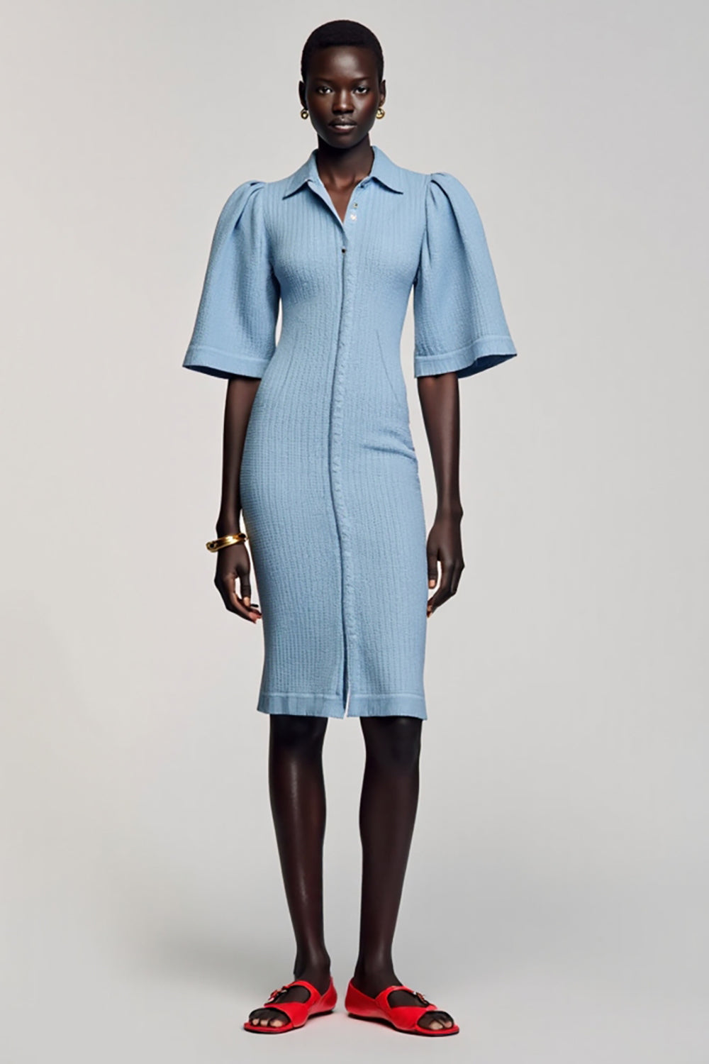 Robe courte à col polo fourreau bleu