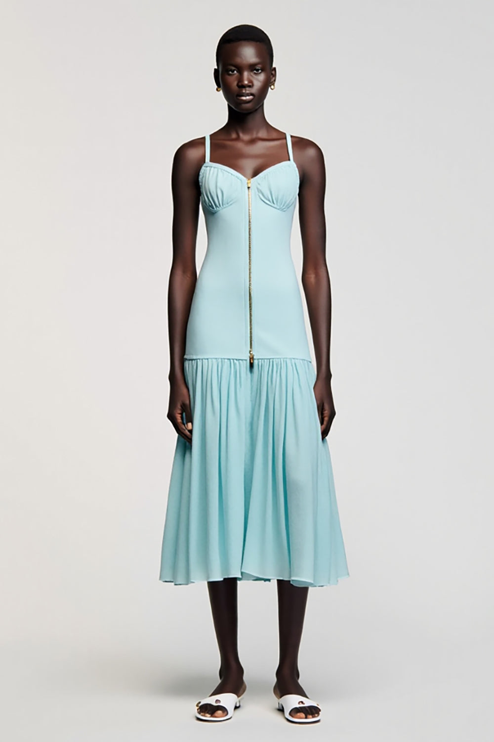 Bleu clair A ligne spaghetti bretelles Robe