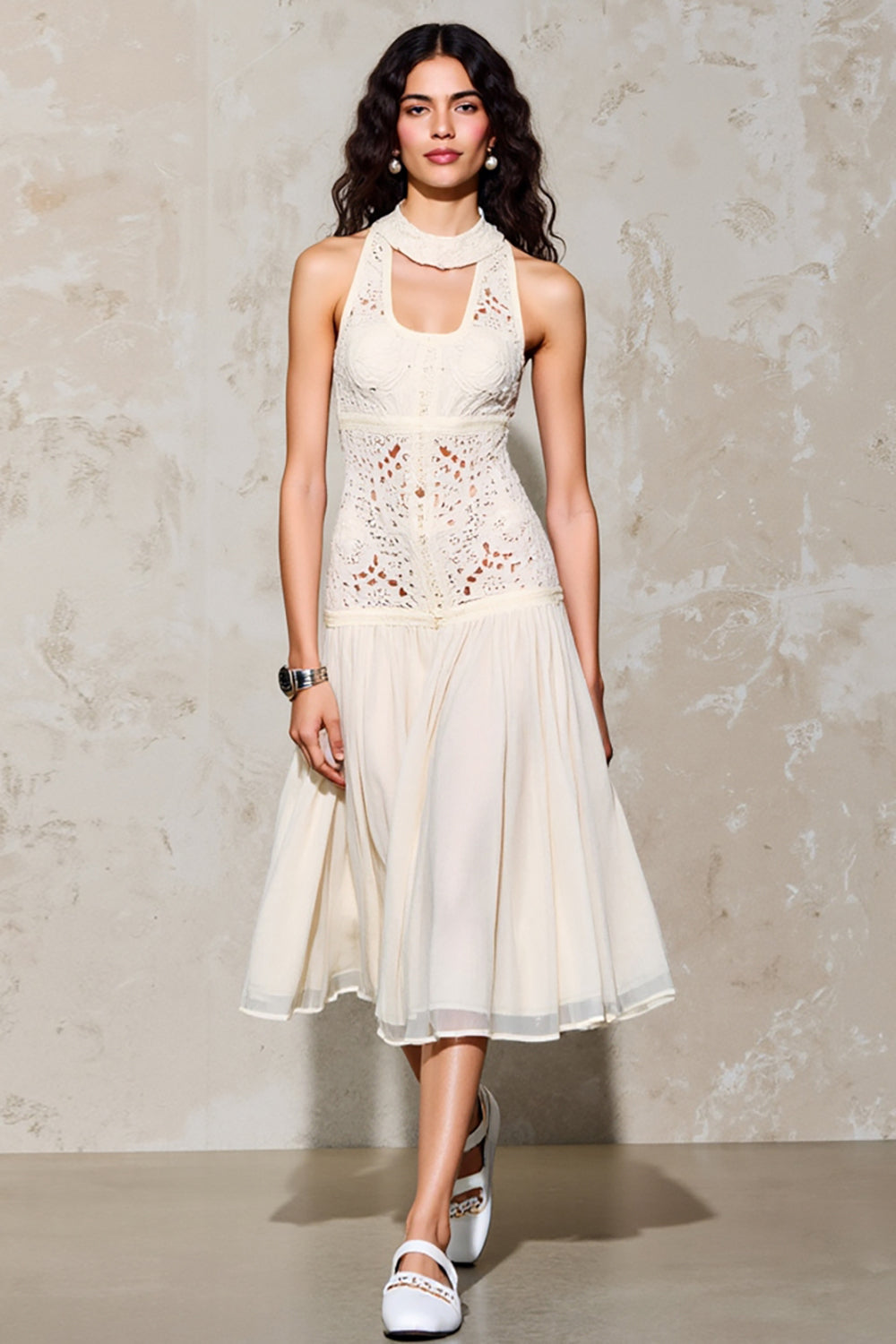 Dentelle ivoire Une ligne découpée Robe