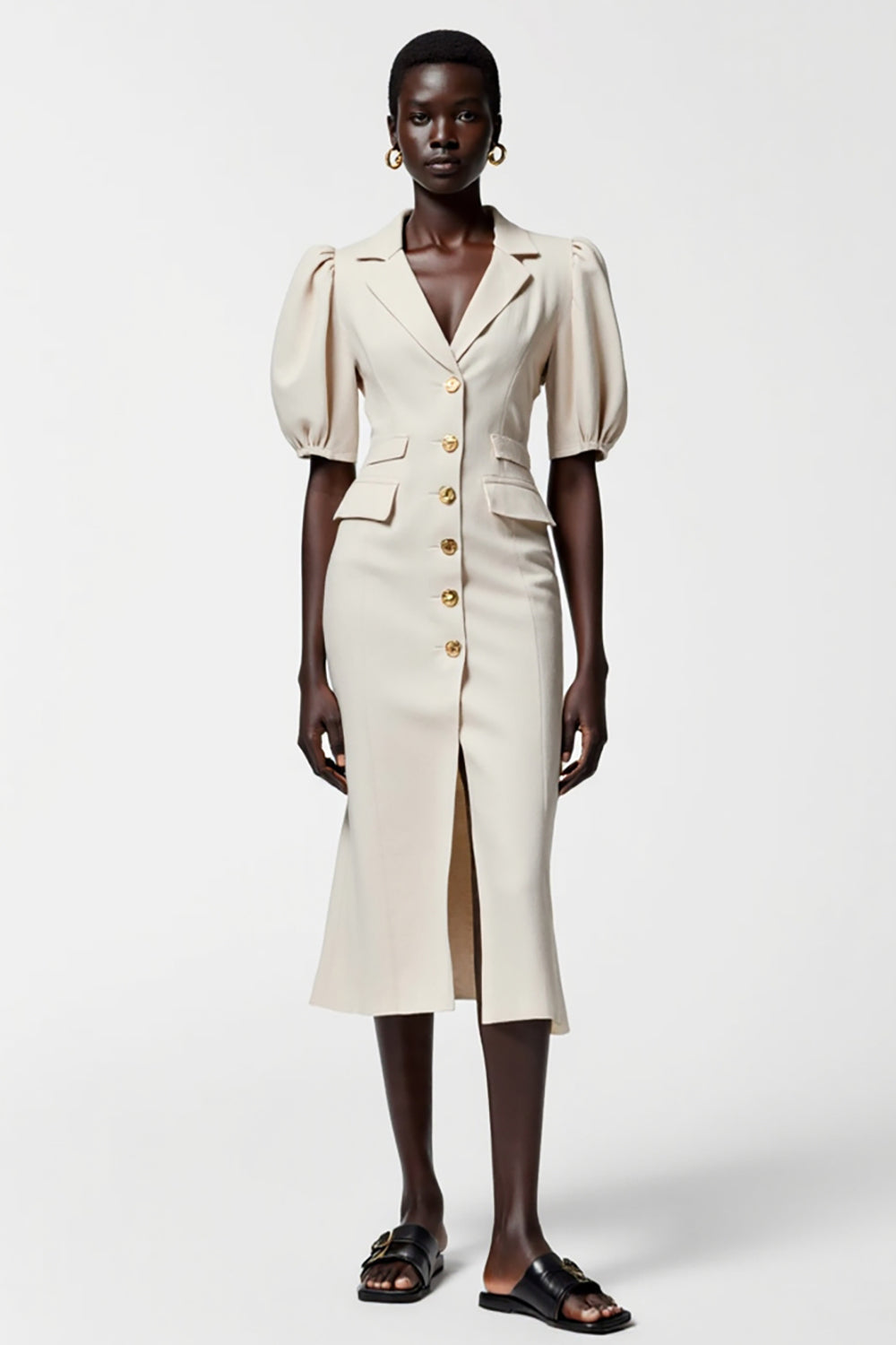 Robe à revers cranté gainé ivoire