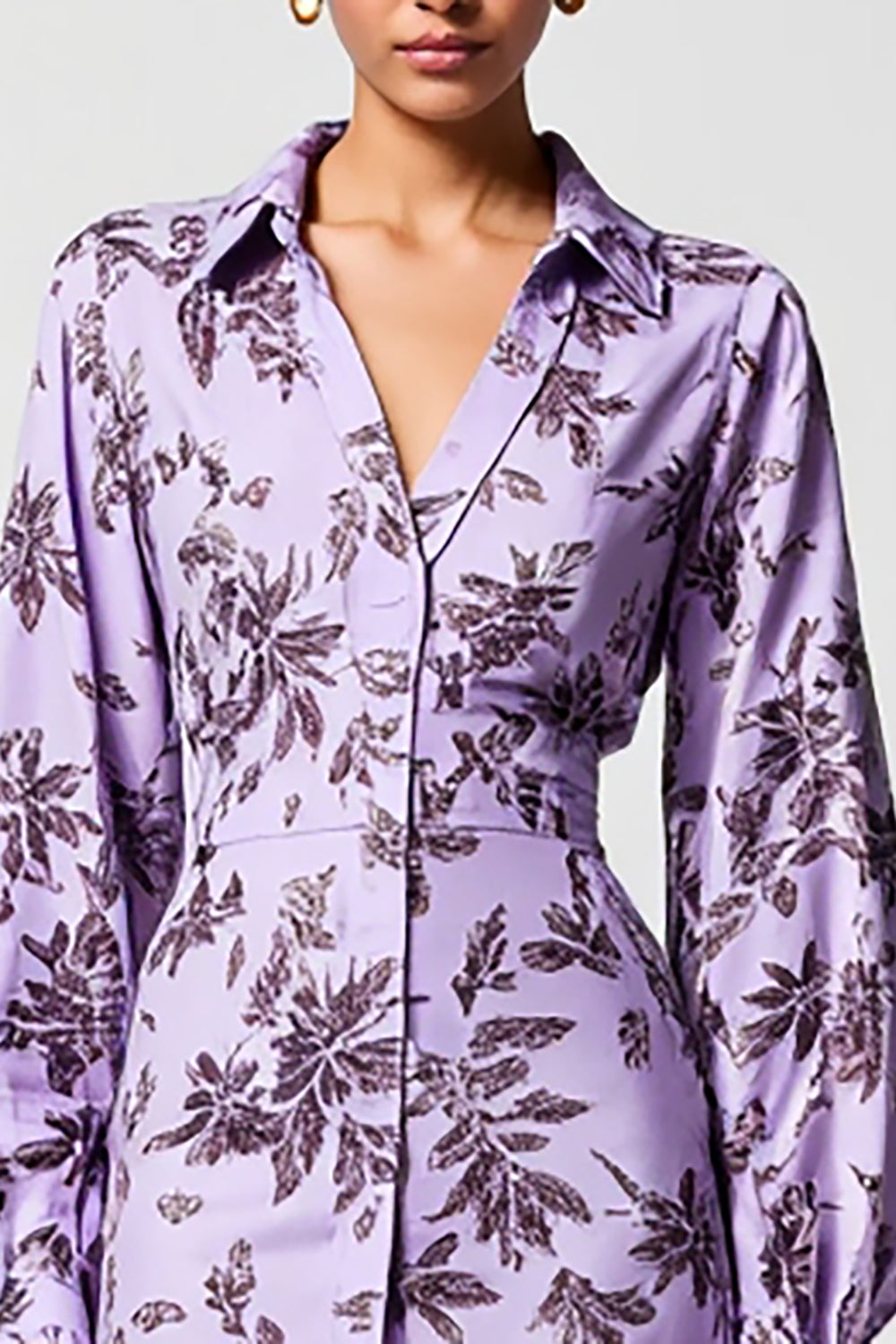 Purple Floral moulant à manches longues robe