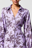 Purple Floral moulant à manches longues robe