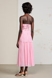Bretelle dentelle rose une robe trapèze