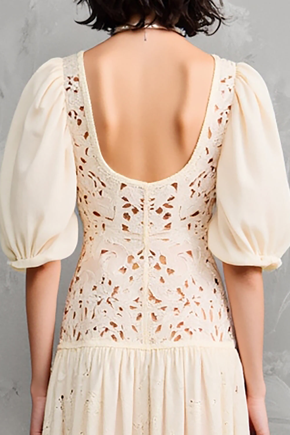 Dentelle Abricot Une Ligne Midi Robe