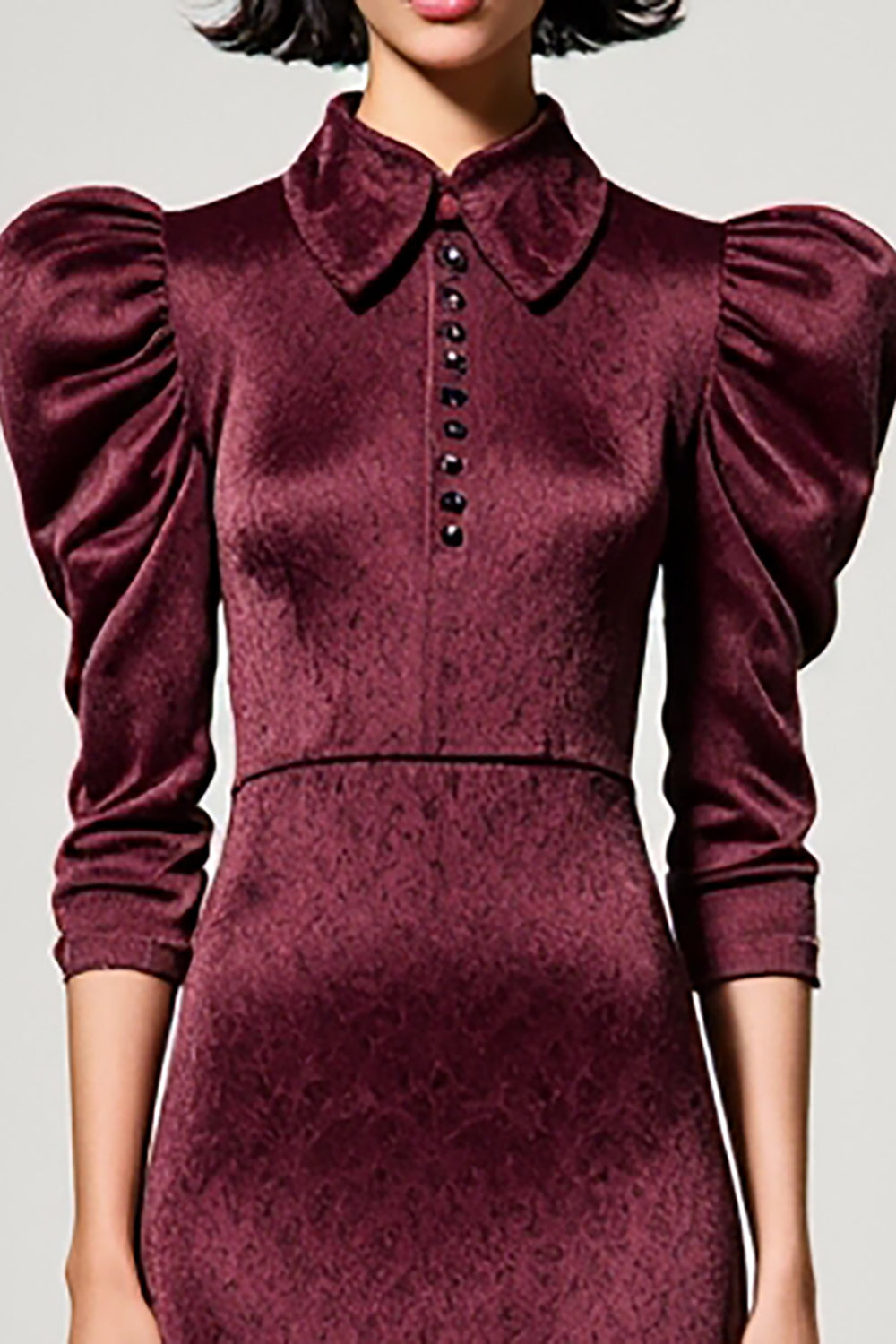 Rouge foncé Une ligne en satin revers col Robe