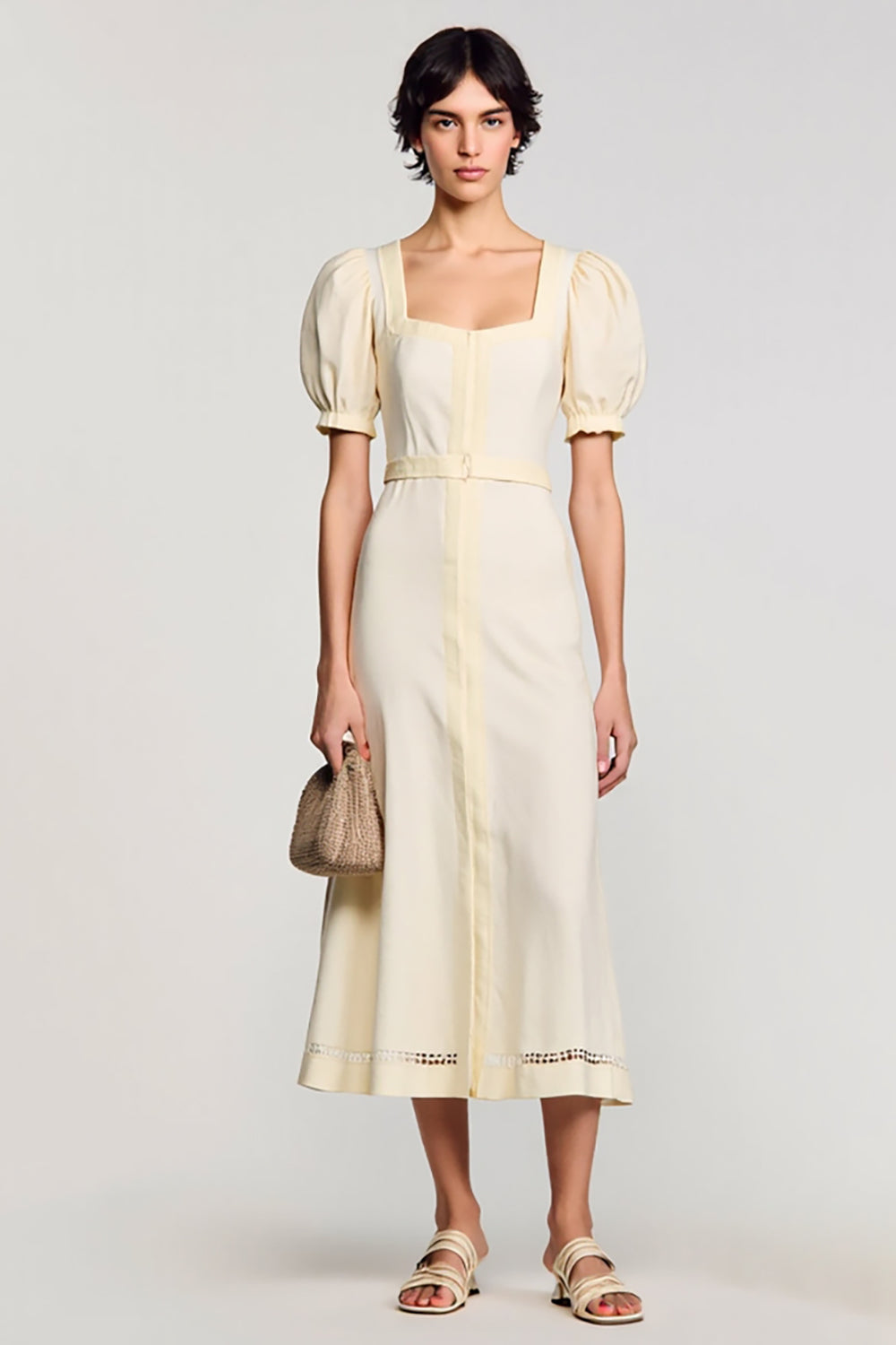 Abricot A Line Robe à manches bouffantes