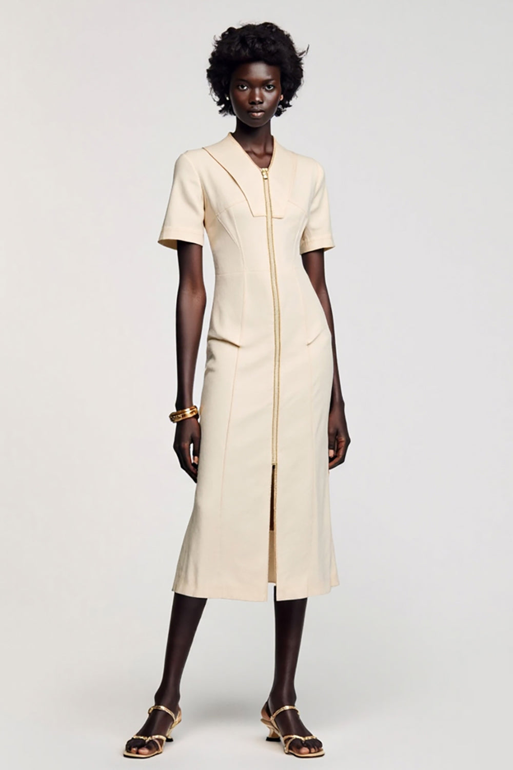 Abricot gaine thé longueur robe