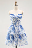 Bustier blanc bleu fleur corset A-line à volants