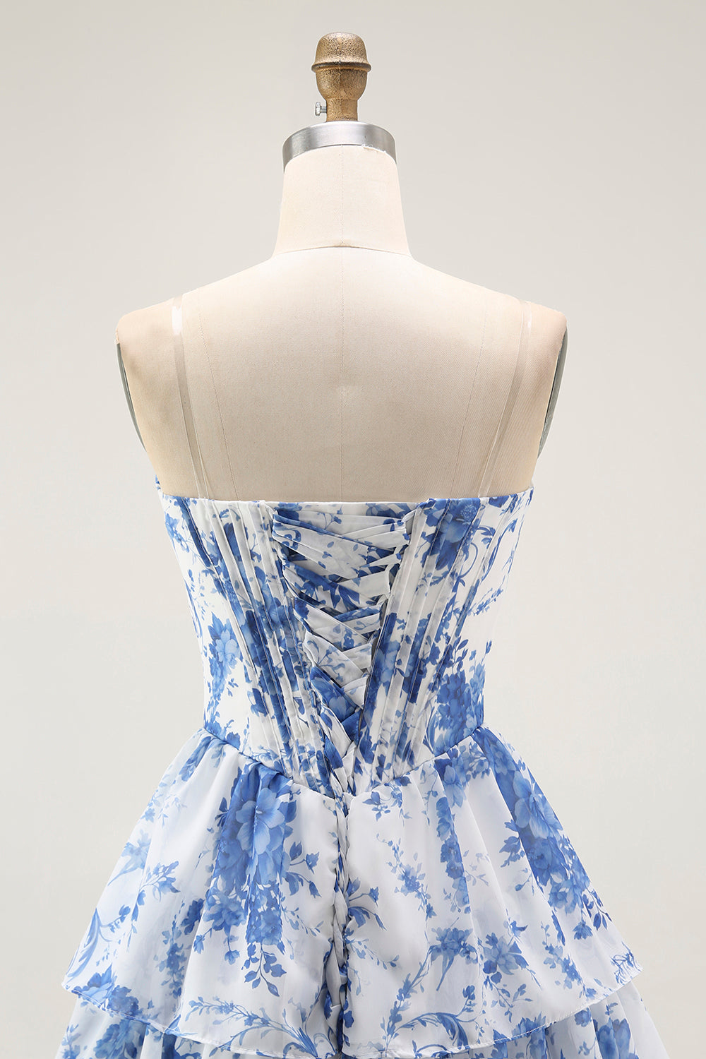 Bustier blanc bleu fleur corset A-line à volants