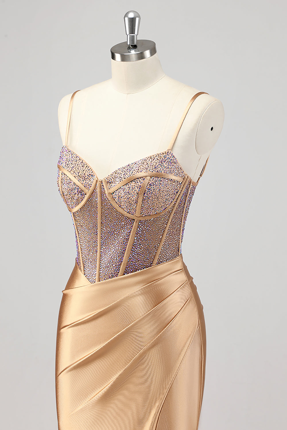 Sirène Corset scintillant Robe De Soirée dorée avec fente