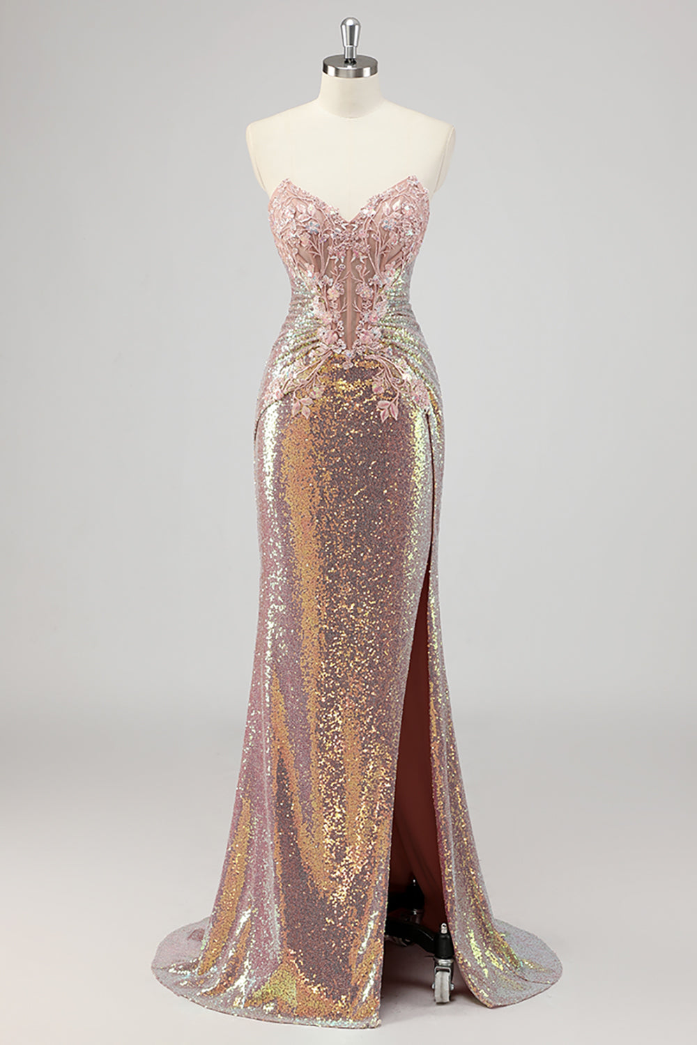 Robe De Soirée sans bretelles sirène blush corset à paillettes