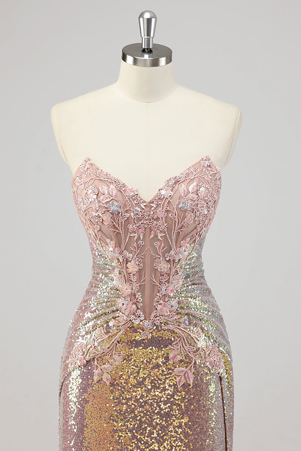 Robe De Soirée sans bretelles sirène blush corset à paillettes