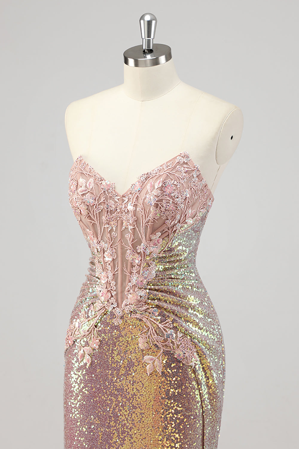 Robe De Soirée sans bretelles sirène blush corset à paillettes