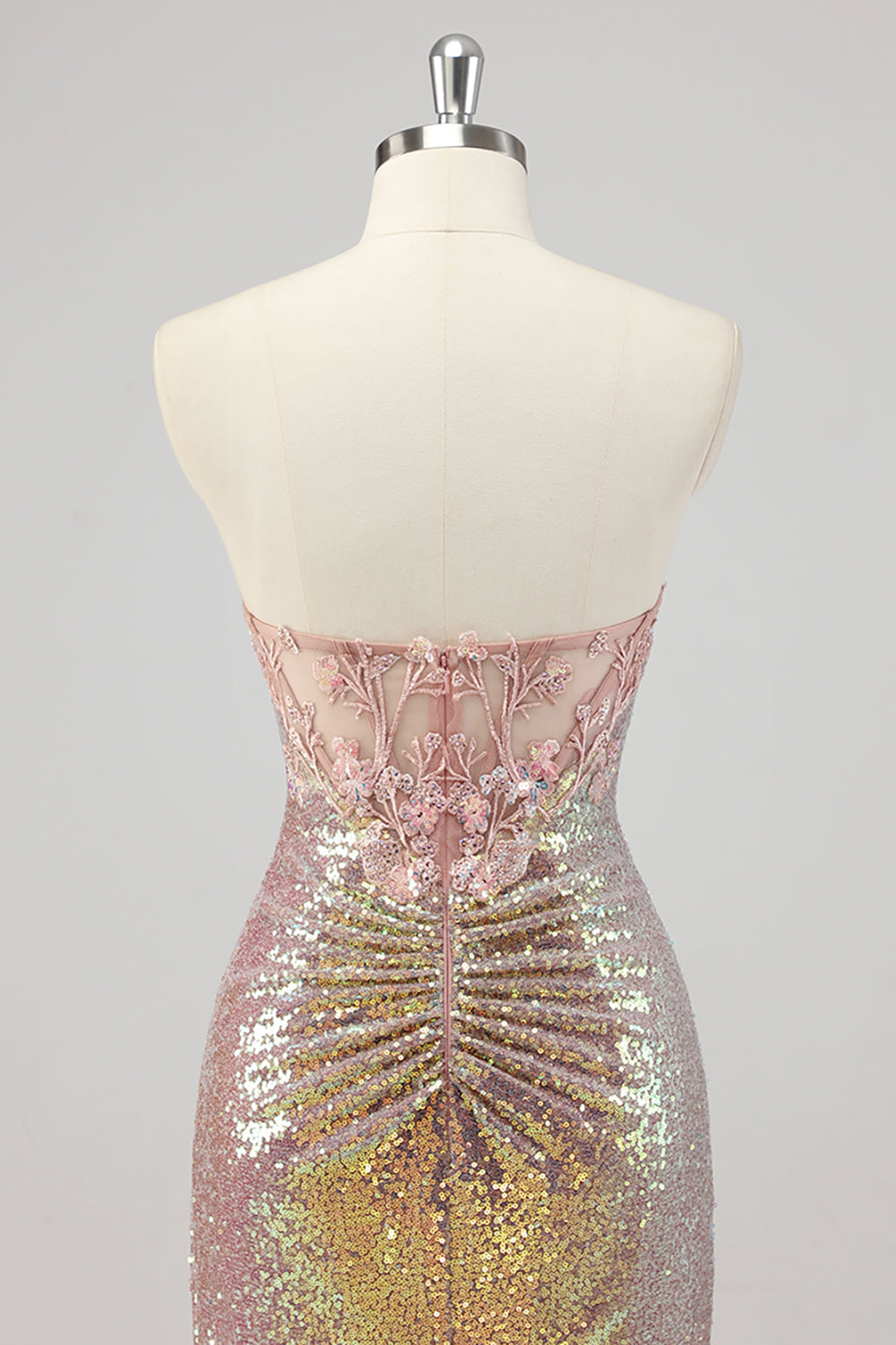 Robe De Soirée sans bretelles sirène blush corset à paillettes